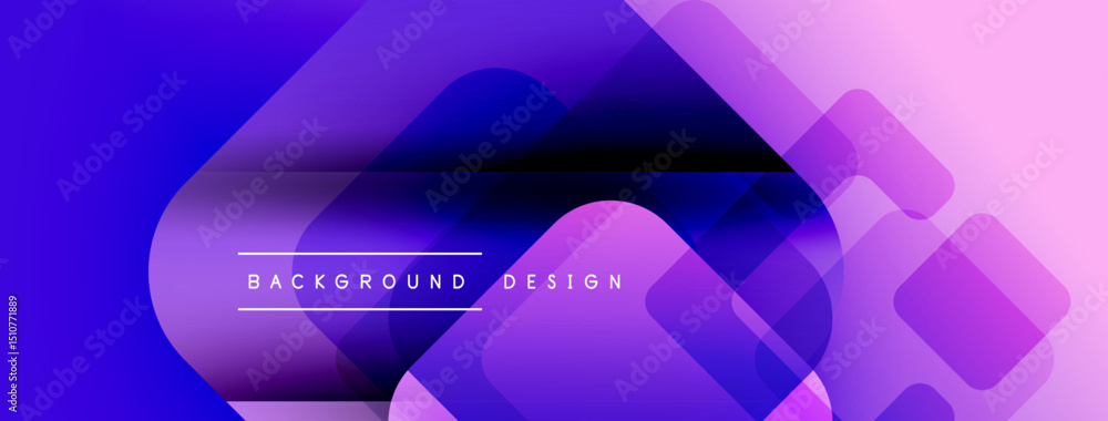 Aufkleber abstract purple design features overlapping squares, gradients. text reads background design centere
