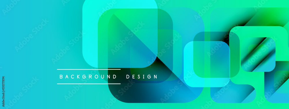 Poster Abstract vibrant background. Layered shapes create dynamic visual effect. Blue, green hues dominate composition. Modern design element.