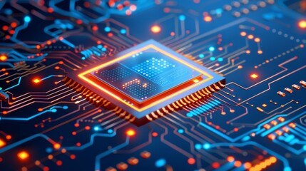 Futuristic circuit board design showcases advanced tech for safeguarding healthcare data security