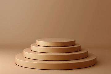A brown podium with four steps
