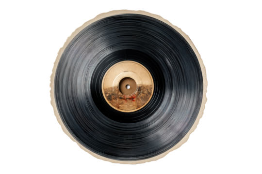 PNG Vintage vinyl record with wooden center label on white background