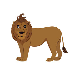 Funny lion isolated. Children cute animal vector illustration. African wildlife. Big cat leo. 