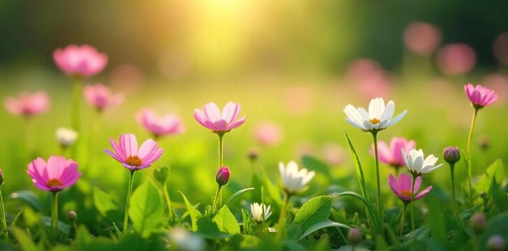 Delicate pink and white Mayflower wildflowers blooming in a lush green meadow, bathed in soft sunlight Perfect for spring, nature, and floral themes , forest, mayflowers