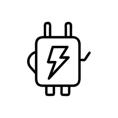 Cartoon character of an electrical plug with a lightning bolt design  