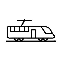 Electric train illustration in minimalist style, black outline on white  