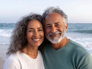 Obraz premium Happy Hispanic couple enjoying romantic day at the beach