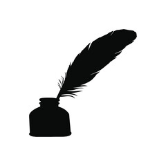 Inkpot with Feather Pen Silhouette – Classic Writing Vector Art