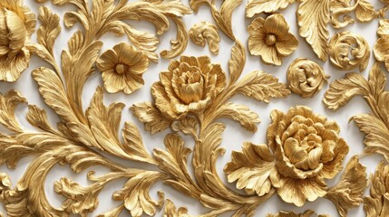 Golden floral ornament with leaves and flowers for luxury designs, wallpapers, backgrounds, and decorative elements.