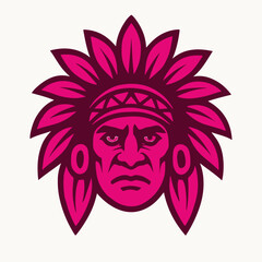 Vibrant Native American Chief Face Illustration Sticker.eps