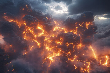 Electric storm scene with layered clouds and glowing bolts