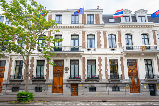 The Hague, Netherlands - May 25, 2025: Pictoresque building housing the embassies of the Philippines and Thailand on Laan Copes van Kattenburg in the city of The Hague.