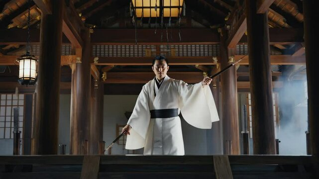 Shinto Priest Performing Purification
