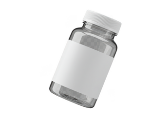 Clear plastic bottle with white label isolated on transparent background