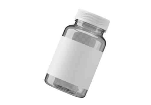 Clear plastic bottle with white label isolated on transparent background