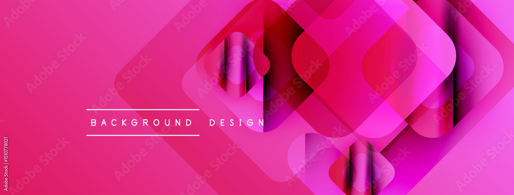 Aufkleber Abstract pink design features overlapping squares, rectangles. Gradient shades create dynamic visual effect. Text reads background design.