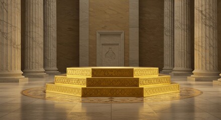 Golden hexagonal pedestal in marble temple