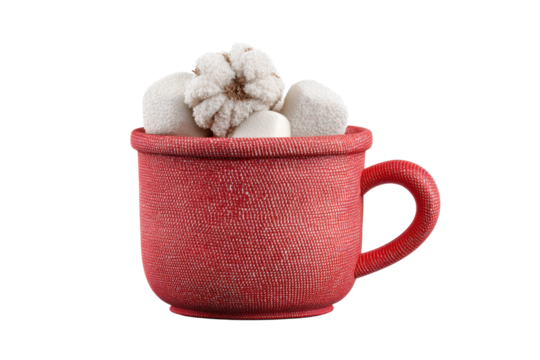 PNG Red beaded cup with marshmallows and pastry against black background