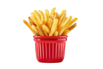 PNG Crispy golden french fries in red container