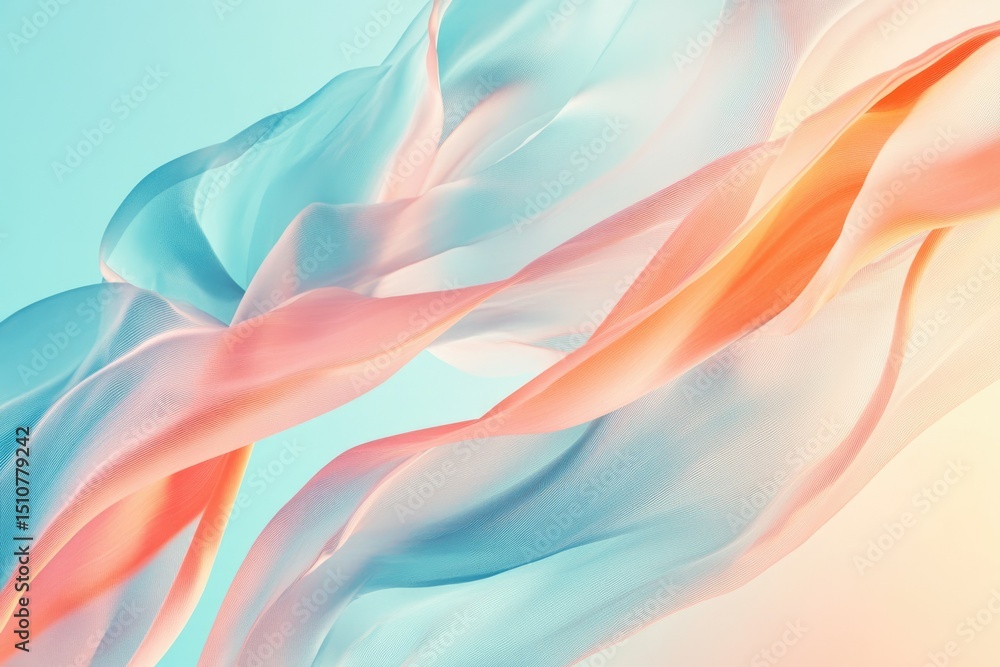 Wall mural abstract pastel-colored fabric flowing gently in the air, creating a dreamy and serene visual.