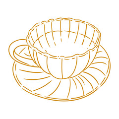 Original illustrations of a cup of tea or coffee, a vintage ink line drawing for cards, menus, coffee shops, baristas, tea houses, or graphic design.