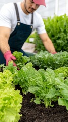 Harvesting Fresh Lettuce: A Vibrant Garden Scene of Healthy, Organic Growth and Cultivation