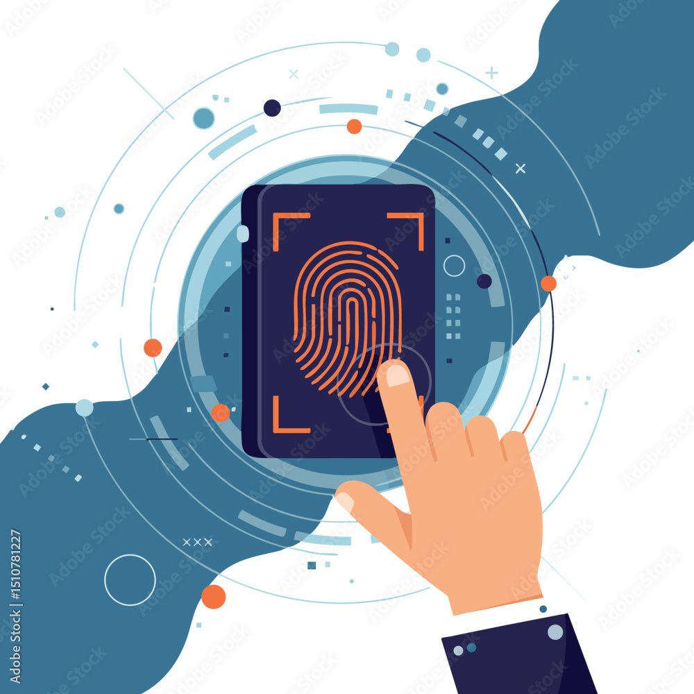 Aufkleber fingerprint authentication technology for secure access control with digital interface vector illust