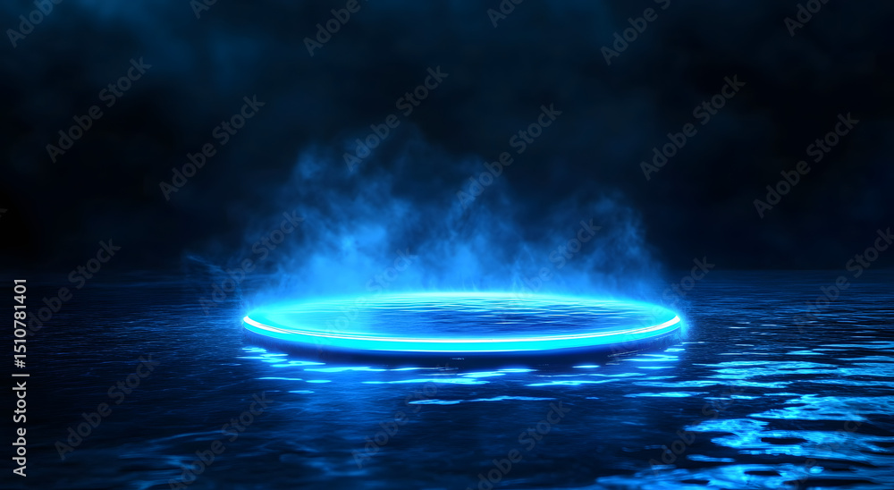 Poster modern futuristic neon abstract background. large object in the center, space background. dark scene