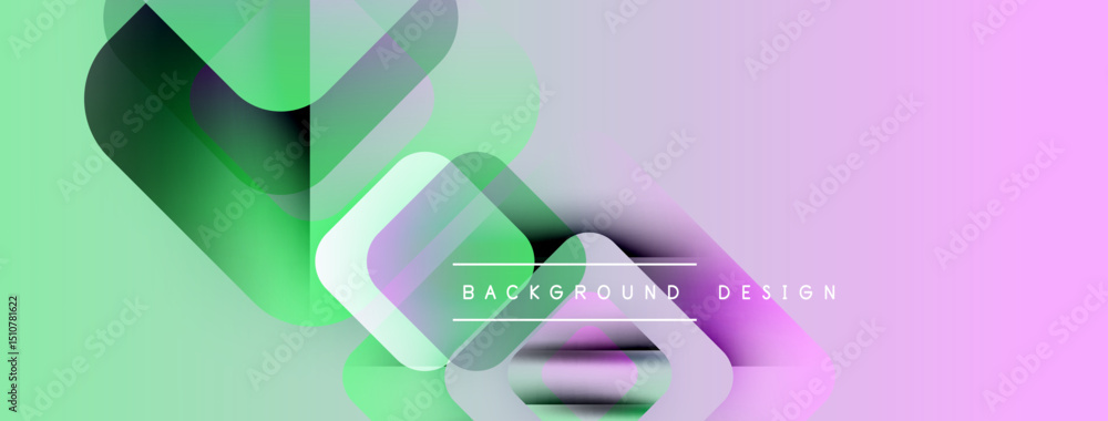 Poster abstract gradient shapes overlap. light green, purple hues blend smoothly. text reads background des