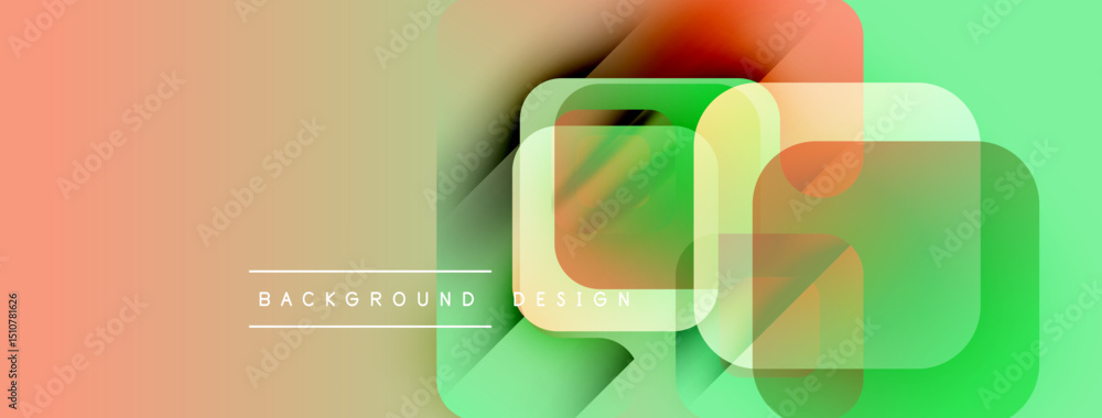 Aufkleber Abstract geometric shapes overlap. Soft gradients create vibrant color transitions. Minimalist design with text elements present.