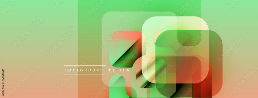 Poster abstract geometric shapes overlap. gradient colors blend from green to orange. text reads background