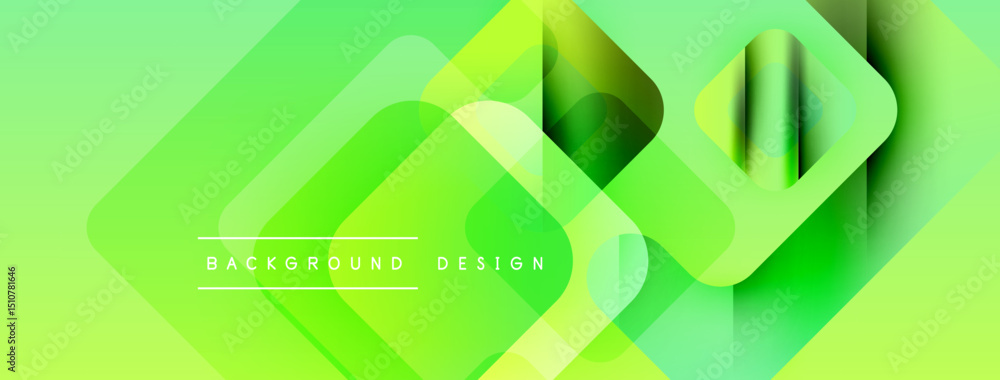 Poster abstract green layers create dynamic composition. overlapping squares suggest depth, modern aestheti