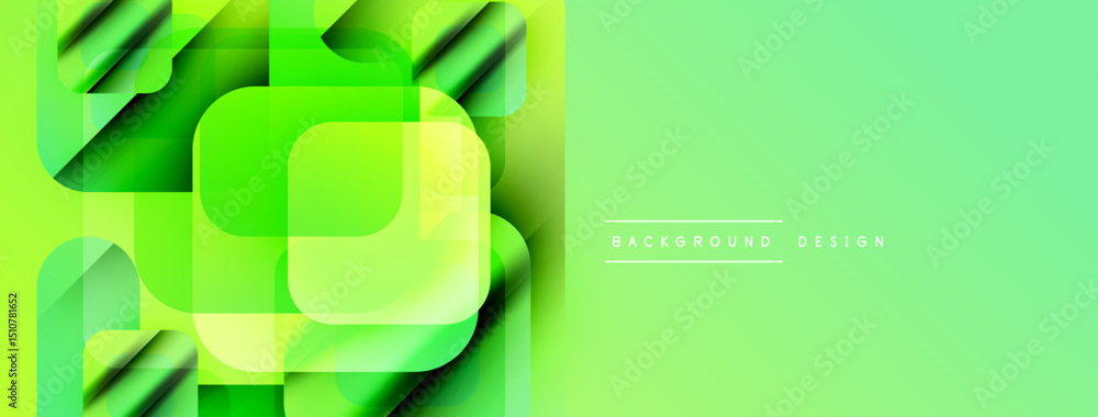 Poster abstract green design features overlapping squares, gradients, light effects. modern background suit