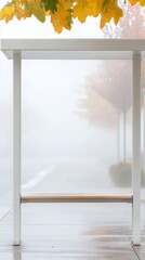 Ethereal Bus Stop: A Misty Autumn Scene in the City, Waiting in the fog