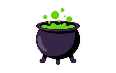 Dark Purple Cauldron with Bubbling Green Potion Halloween Clipart