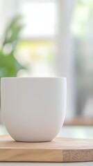 Minimalist White Cup on Wood: A Modern Still Life for Kitchen & Home Decor