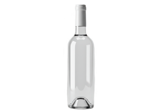 Clear glass wine bottle isolated on transparent background