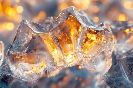 Illuminated ice crystals, glowing with warm light, create a mesmerizing winter scene. - Powered by Adobe