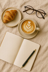 Cup of Coffee and Blank Paper Notebook 