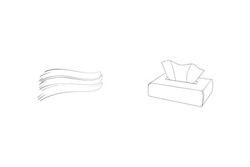 Delicate one line art illustration of a tissue box and waving facial tissues outline