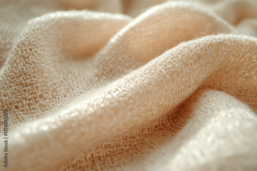 Poster soft, textured beige fabric with a subtle weave, gently draped and illuminated by soft light.