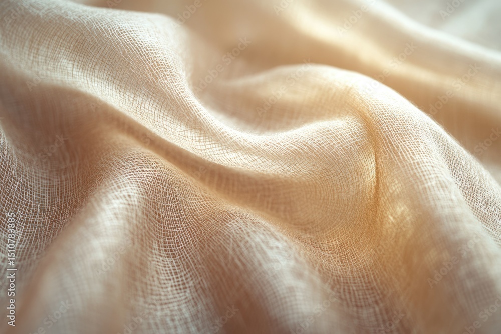 Aufkleber soft, beige fabric with a subtle weave, gently draped and illuminated by warm light.