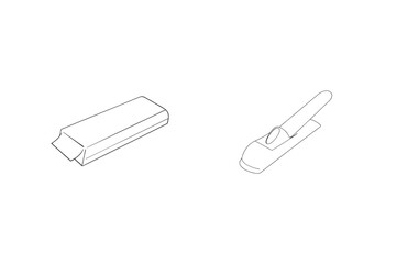 Fototapeta premium Simple line drawing illustrations of chewing gum packaging and a mop head on white background