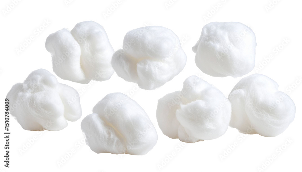Aufkleber seven popcorn kernels floating on a transparent background, creating a dynamic and appetizing scene