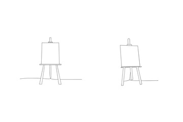 One line art illustration depicting two easels with blank canvases against a white backdrop