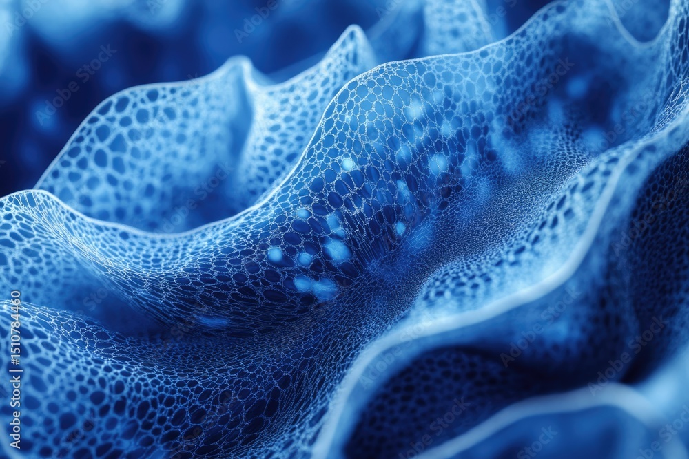 Poster abstract blue, wave-like, network structure with glowing nodes. intricate and detailed 3d render.