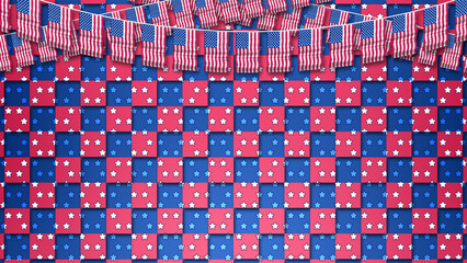 united states of america national flag theme background with decorated flags, red and blue square shapes. animation for national holiday and events celebration.