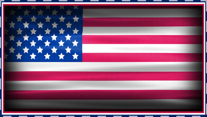 waving usa flag covered with flag texture border and Black shadow. usa flag illustration.