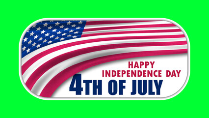 icon of happy independence day and 4th of july greetings on green screen with national flag of usa. concept for independence day blessings and greetings.