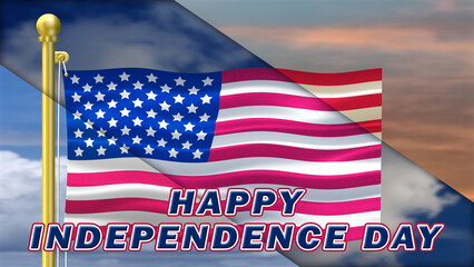 happy independence day blessings on waving usa flag in three different time images. concept for 4th of july.