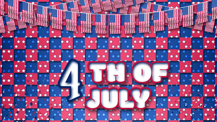 4th of july text on usa national flag theme background with square shapes and stars. concept for 4th july national holiday in usa.